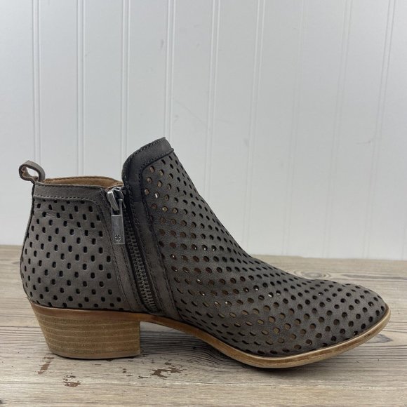 LUCKY BRAND Women's Basel Perforated Dark Stone Leather Ankle Booties Size 6.5M - Picture 6 of 9